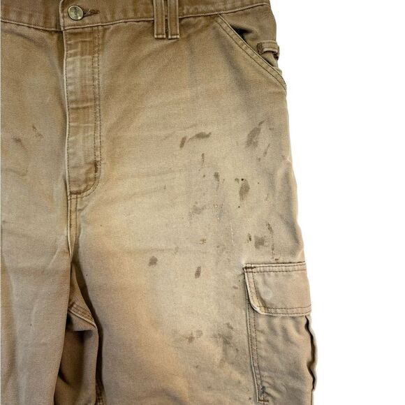 90s Carhartt duck canvas Mens 40 Distressed Faded Shorts tan - Picture 7 of 16